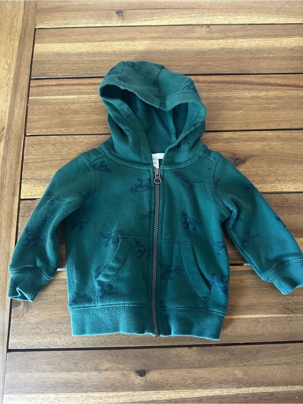 Like new green and navy T. rex dinosaur hoodie size 9m
